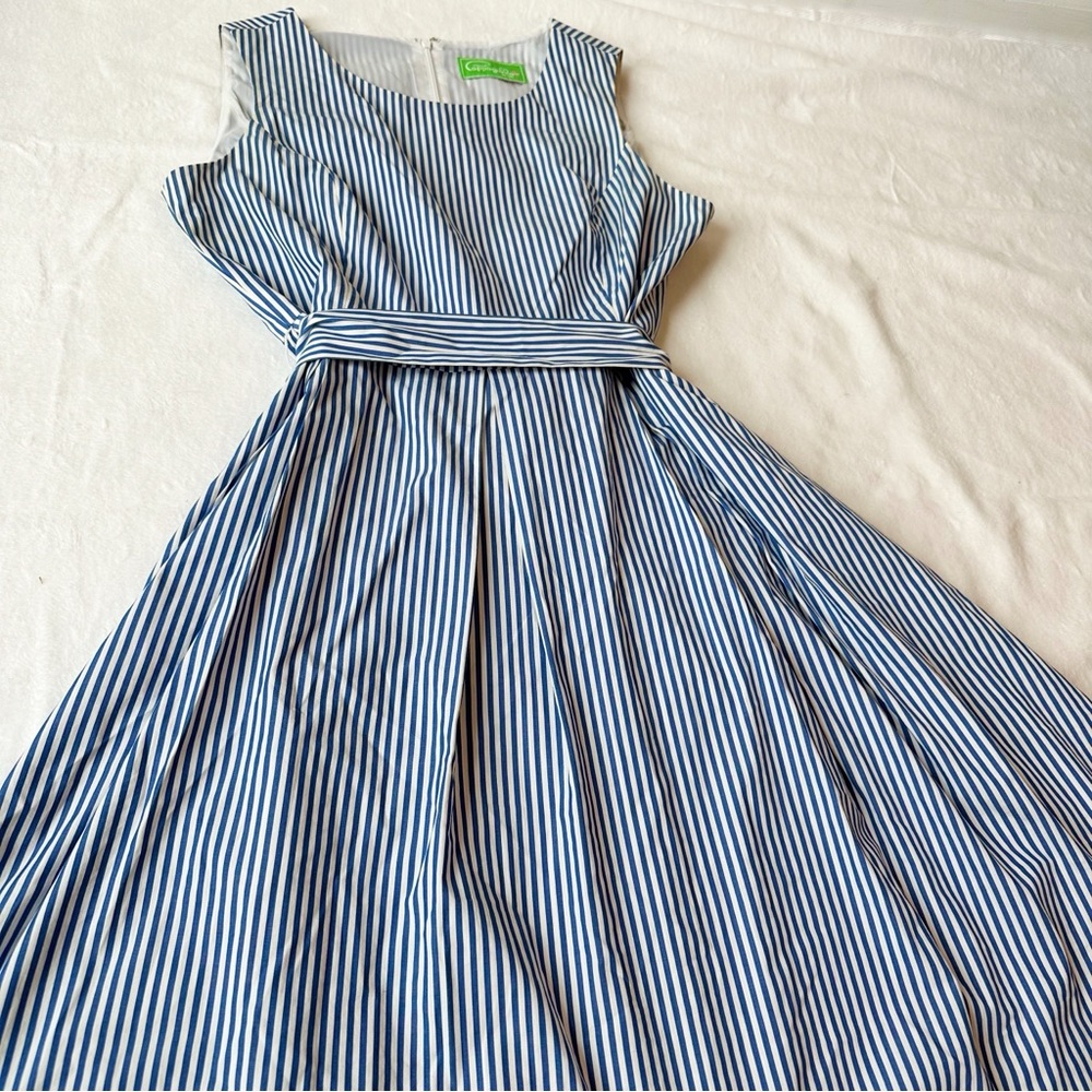 Pappagallo Blue White Fit & Flare Sleeveless Dress Nautical Preppy, size Medium - Picture 9 of 16